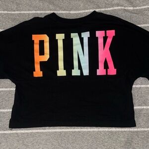 PINK Victoria's Secret Black Kids Crop Top with Multicolor Letters
